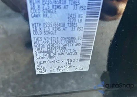 2019 Infiniti Qx60 Luxe from USA, damaged, VIN 5N1DL0MN5KC519511